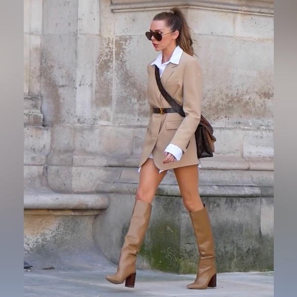 Zara Brown Heeled Knee High Leather Boots - Picture 4 of 17